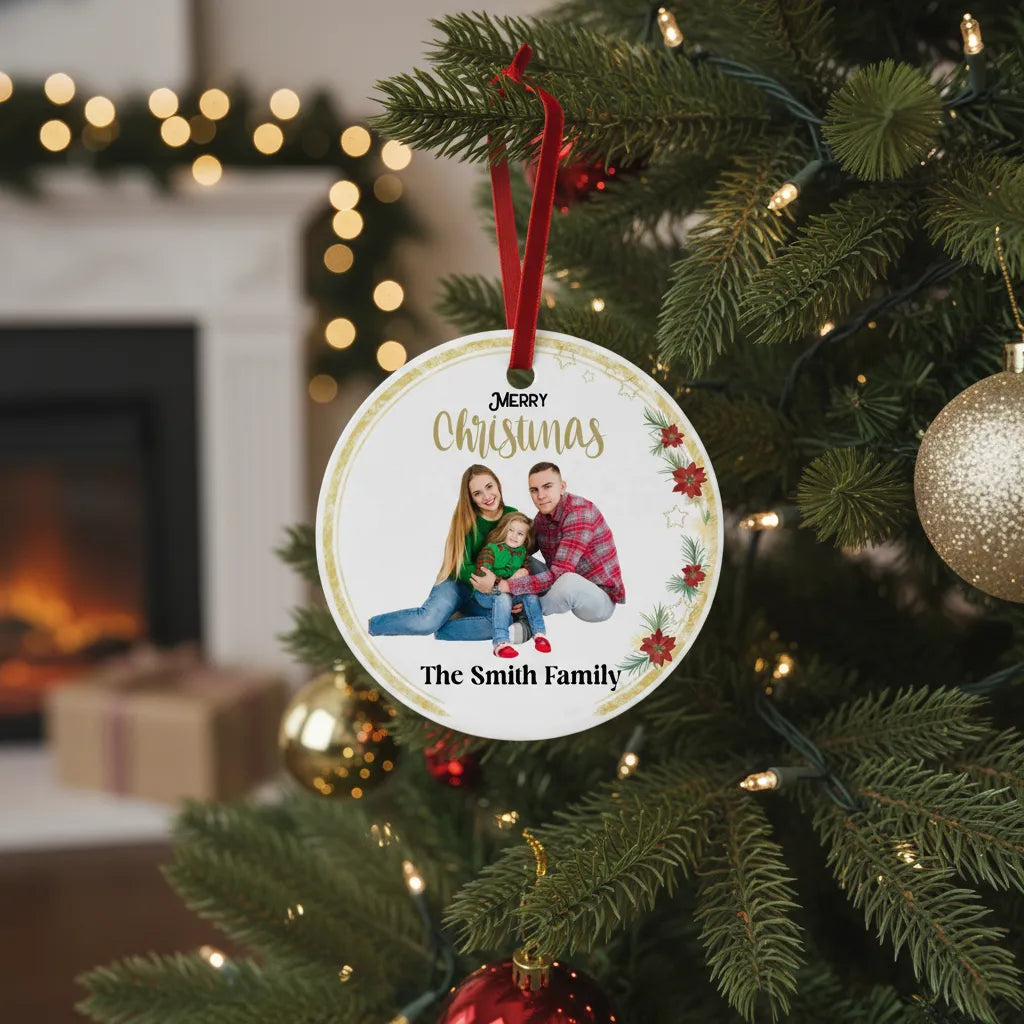 Family Photo Christmas Ornament - Ceramic