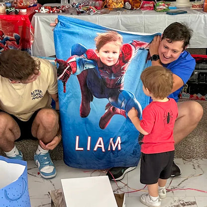 superhero blanket with kids face and name