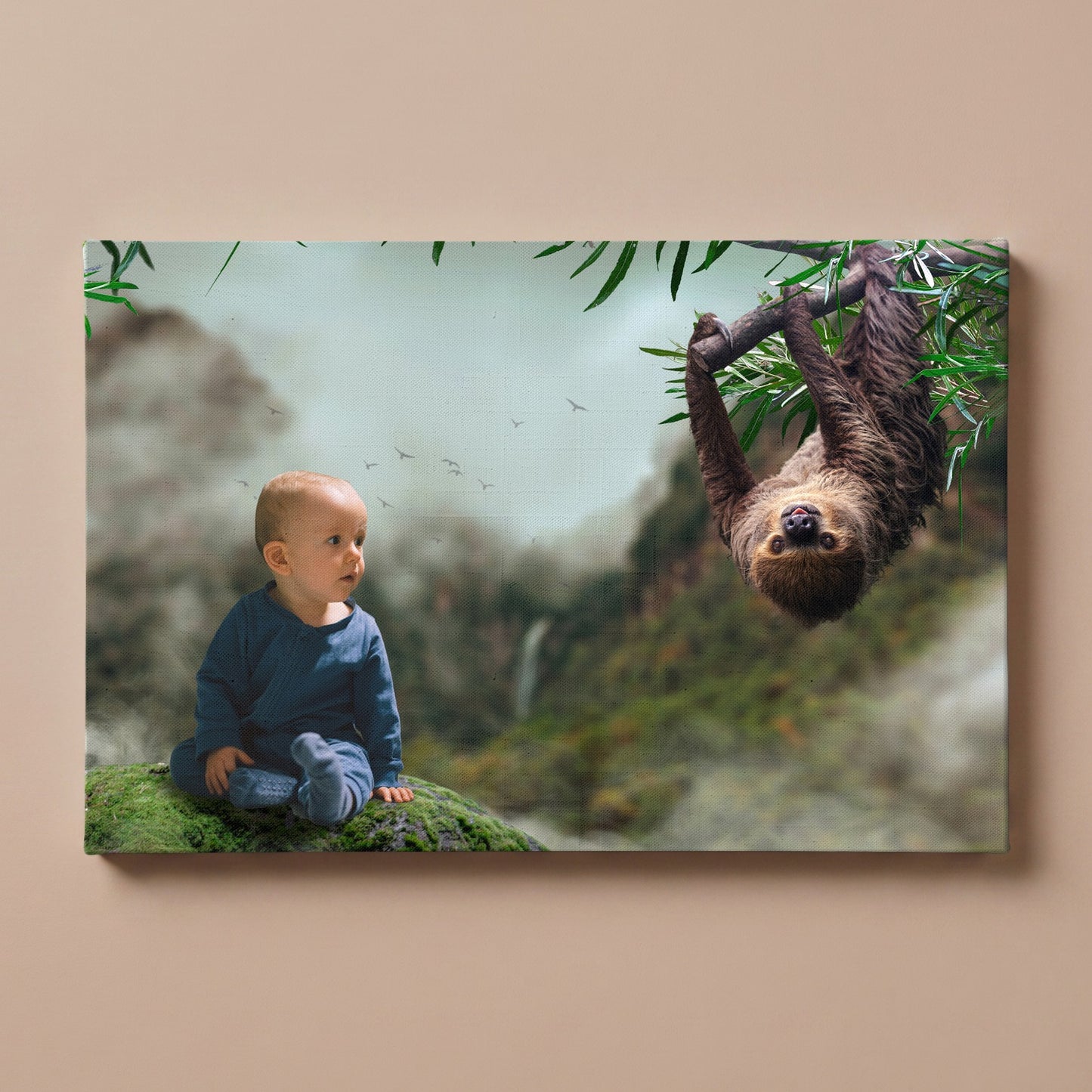 Personalized Hanging Sloth portrait canvas