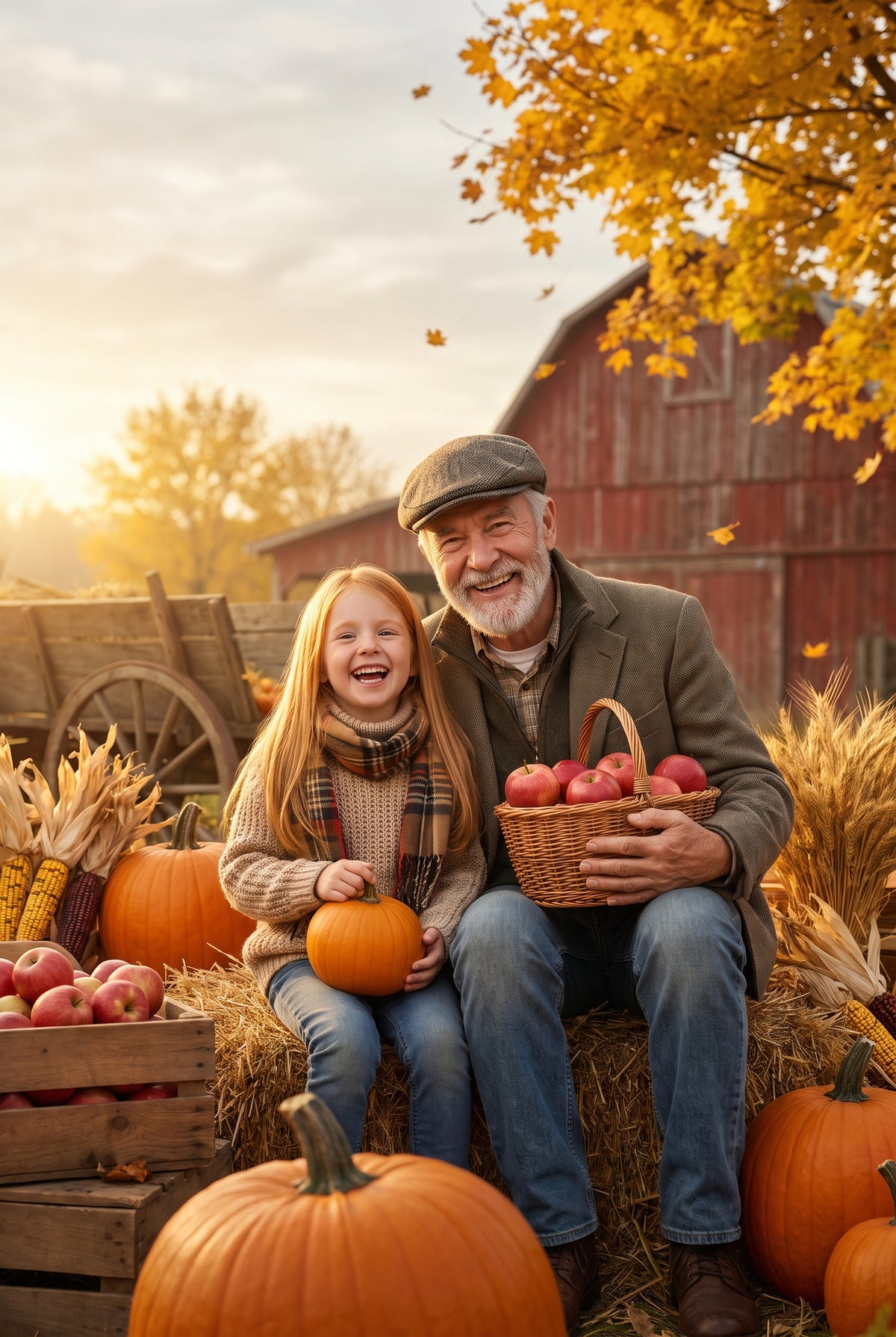 Personalized autumn harvest family artwork shown on canvas