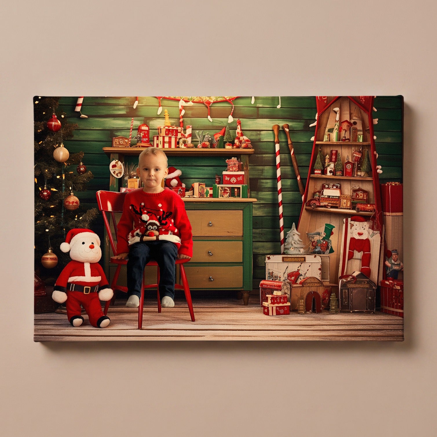 Personalized Santa's workshop portrait canvas