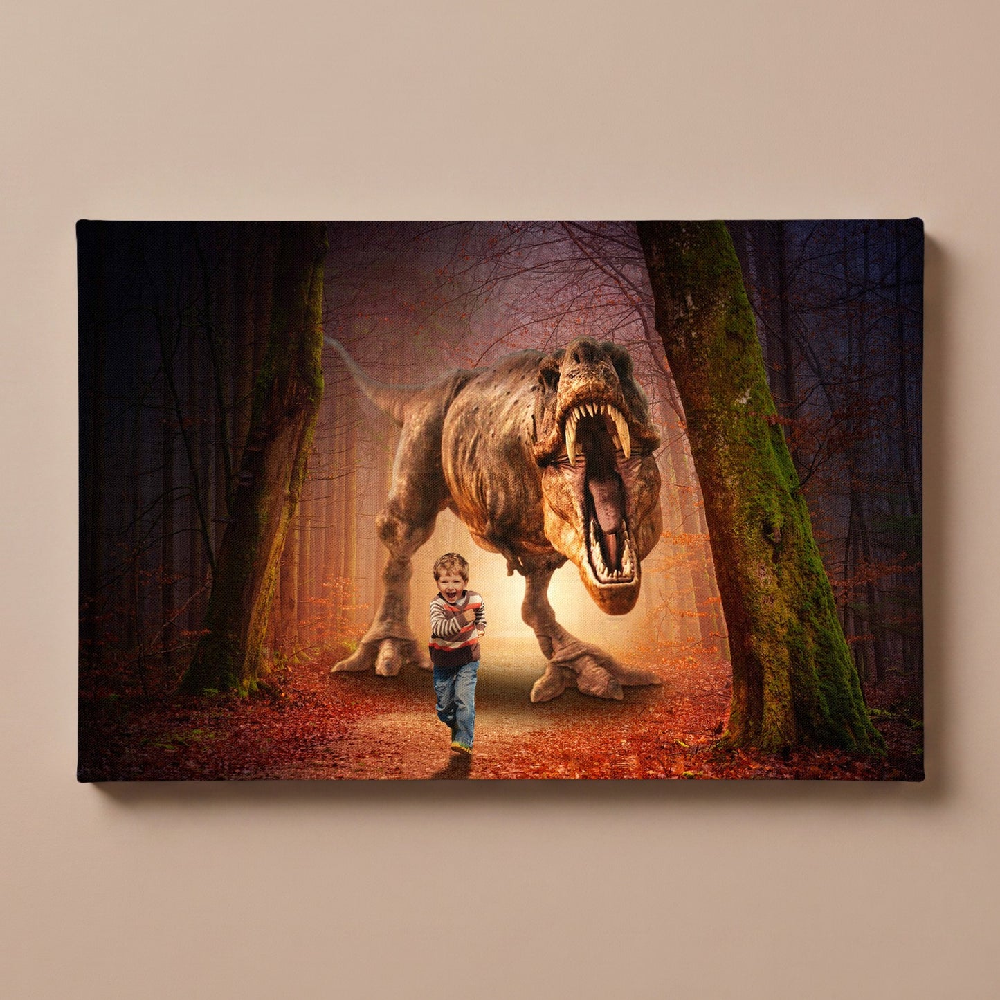 Personalized Running Dino portrait canvas