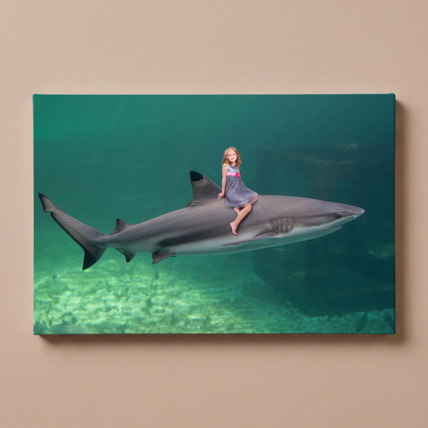Personalized Swimming Shark portrait canvas